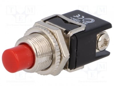 Бутон незадържащ PS13BRD Превключвател: бутон; 1 позиция; 1A/250VAC; червен; Корпус: черен
